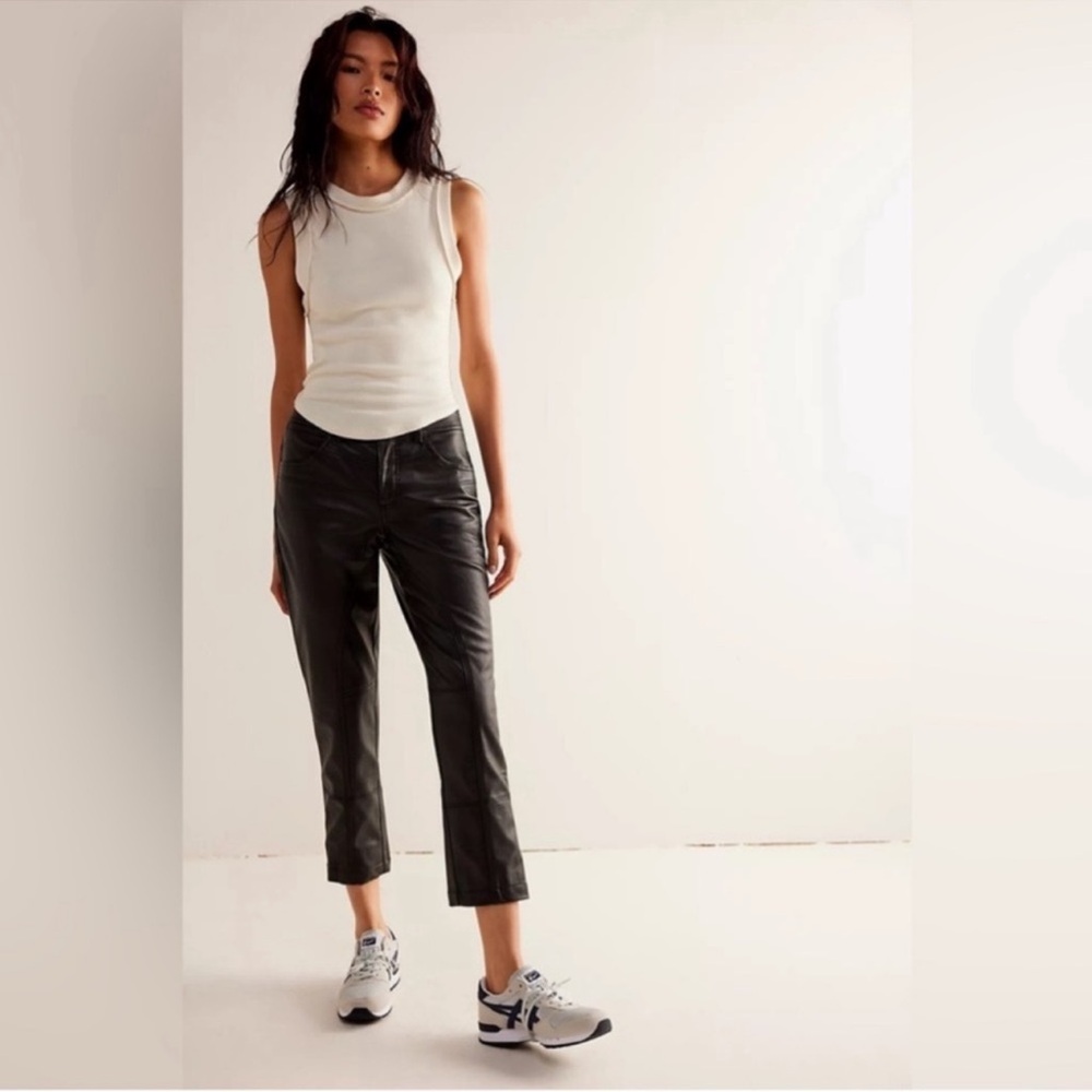 Free People We The Free Rebel Vegan Leather Pants Black New 6